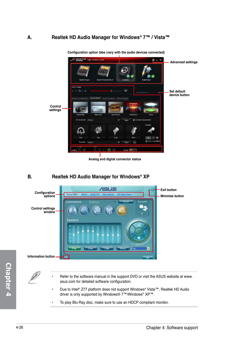 Chapter 4, A. realtek hd audio manager for windows | Asus MAXIMUS V EXTREME User Manual | Page 176 / 230