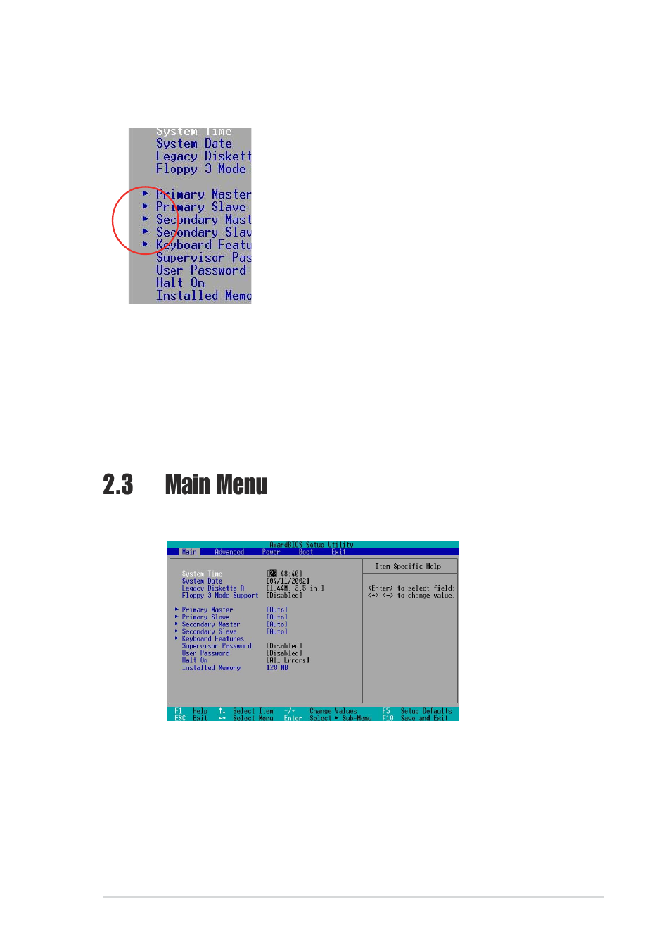 3 main menu | Asus A7S266-VM/U2 User Manual | Page 37 / 63