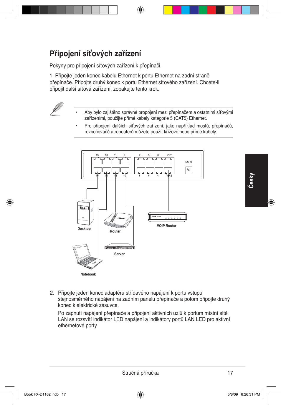 Připojení síťových zařízení, Če sk y | Asus FX-D1162 User Manual | Page 17 / 103