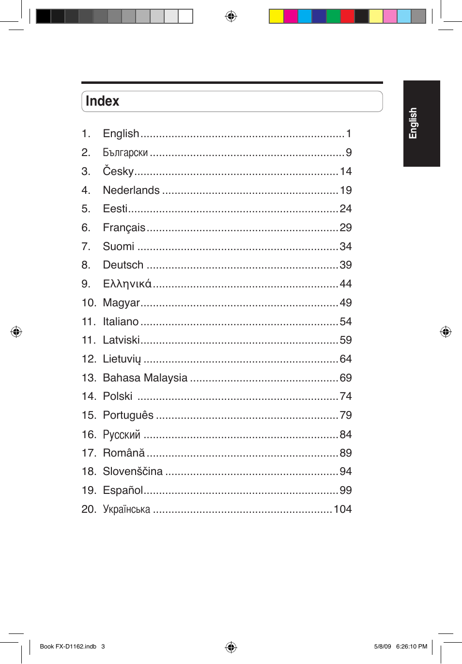 Index, Русский | Asus FX-D1162 User Manual | Page 3 / 103