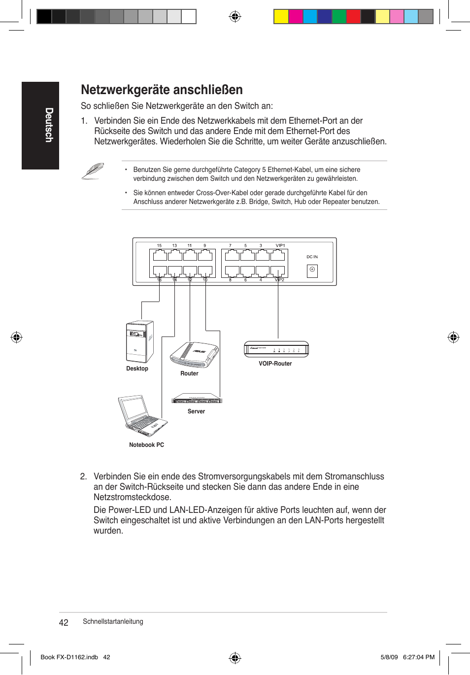 Netzwerkgeräte anschließen, De uts ch | Asus FX-D1162 User Manual | Page 42 / 103