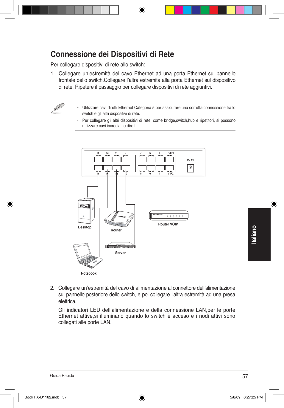 Connessione dei dispositivi di rete, Ita lia no | Asus FX-D1162 User Manual | Page 57 / 103