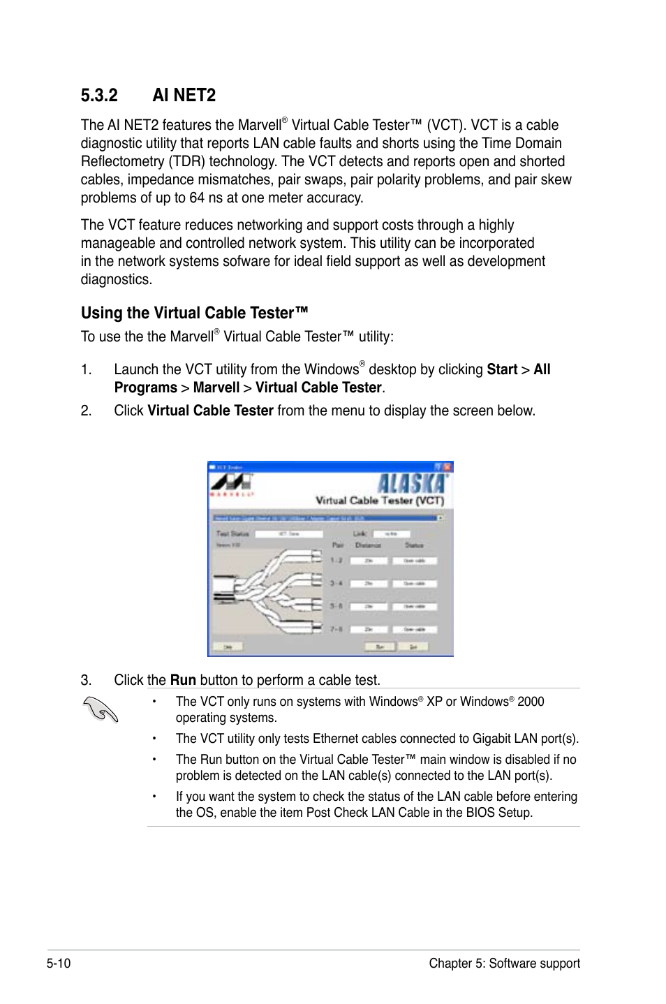 2 ai net2, Using the virtual cable tester | Asus P5B Deluxe/WiFi-AP User Manual | Page 120 / 178