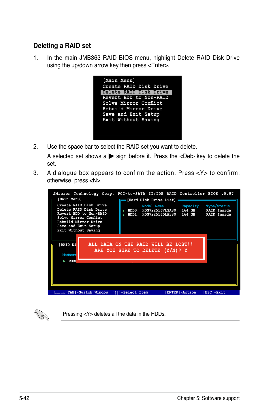 Deleting a raid set | Asus P5B Deluxe/WiFi-AP User Manual | Page 152 / 178