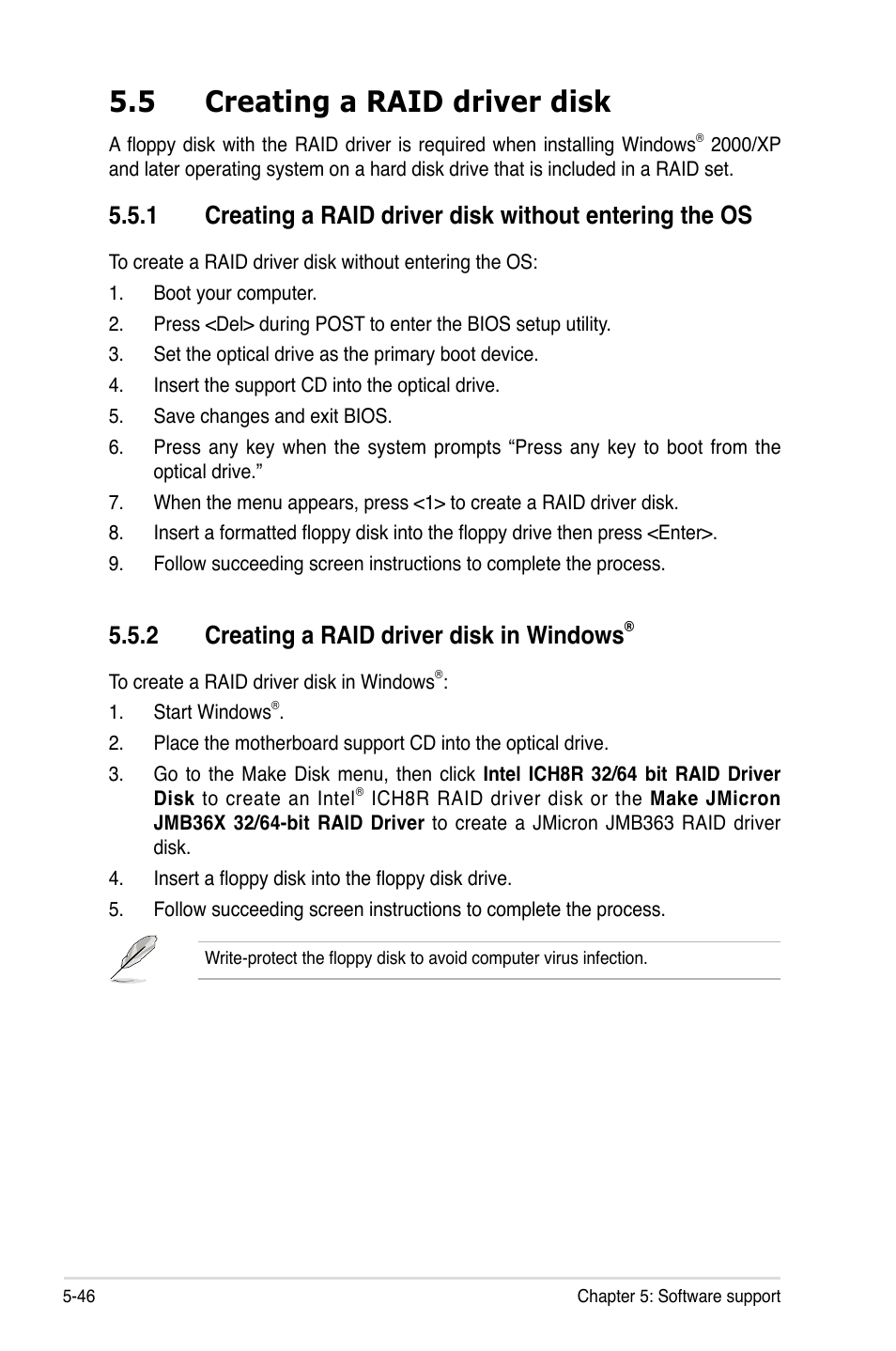 5 creating a raid driver disk, 2 creating a raid driver disk in windows | Asus P5B Deluxe/WiFi-AP User Manual | Page 156 / 178