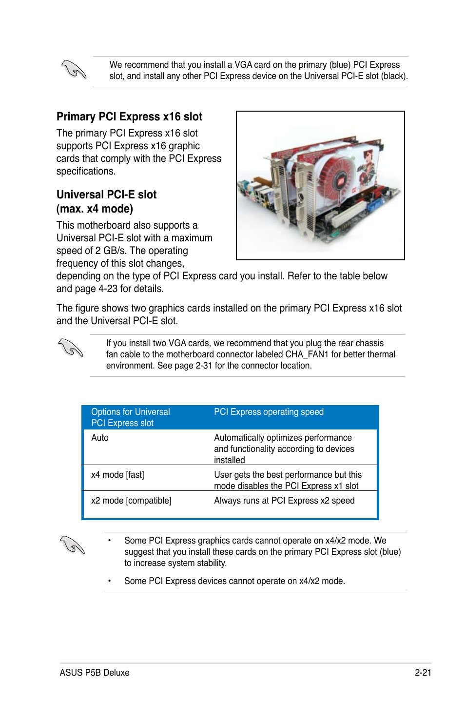 Primary pci express x16 slot, Universal pci-e slot (max. x4 mode) | Asus P5B Deluxe/WiFi-AP User Manual | Page 47 / 178
