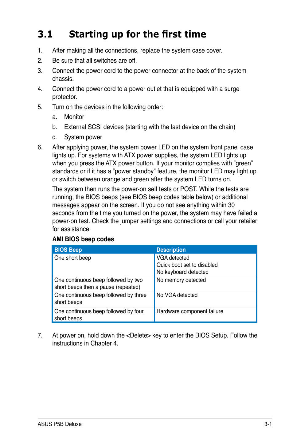 1 starting up for the first time | Asus P5B Deluxe/WiFi-AP User Manual | Page 67 / 178