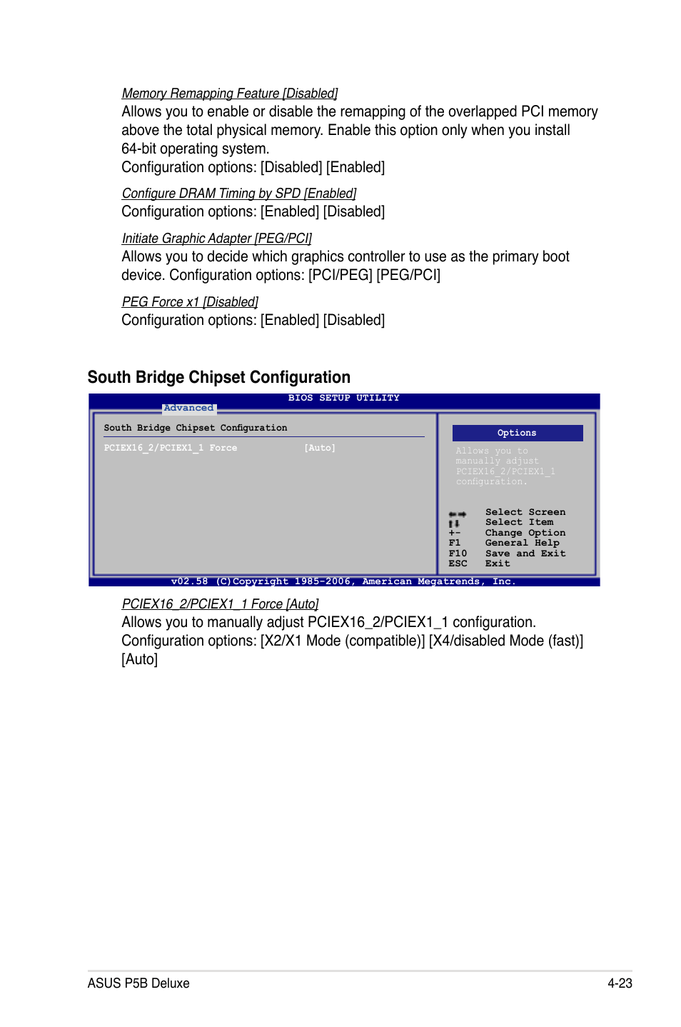 South bridge chipset configuration, Configuration options: [enabled] [disabled | Asus P5B Deluxe/WiFi-AP User Manual | Page 93 / 178