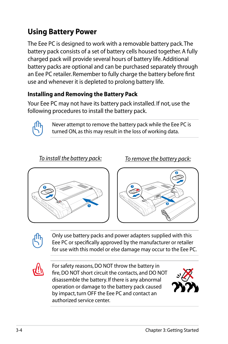 Using battery power | Asus Eee PC 8G/XP User Manual | Page 24 / 74