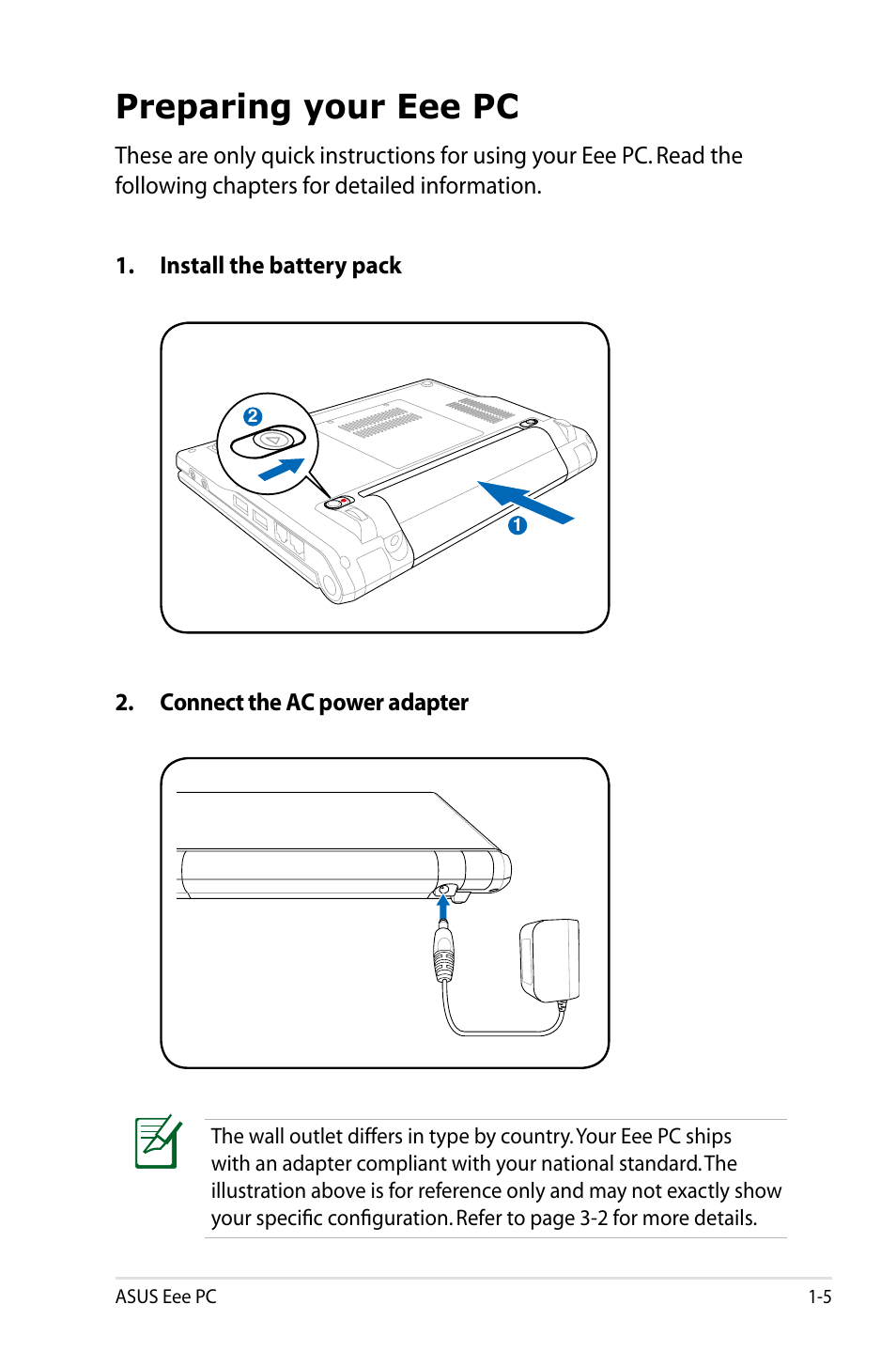 Preparing your eee pc | Asus Eee PC 8G/XP User Manual | Page 9 / 74