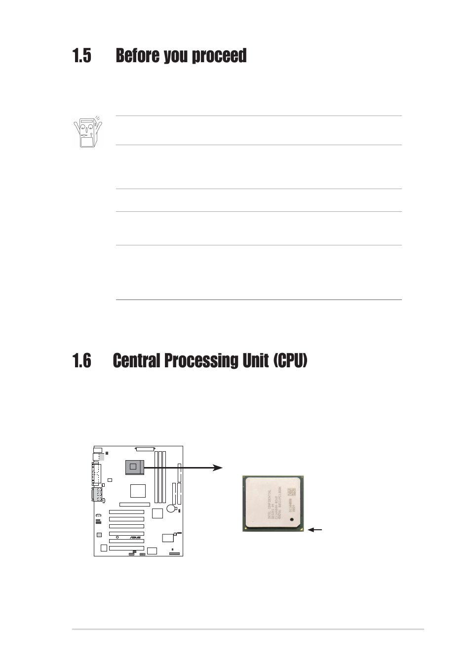 5 before you proceed, 6 central processing unit (cpu) | Asus P4SE/U2 User Manual | Page 17 / 63