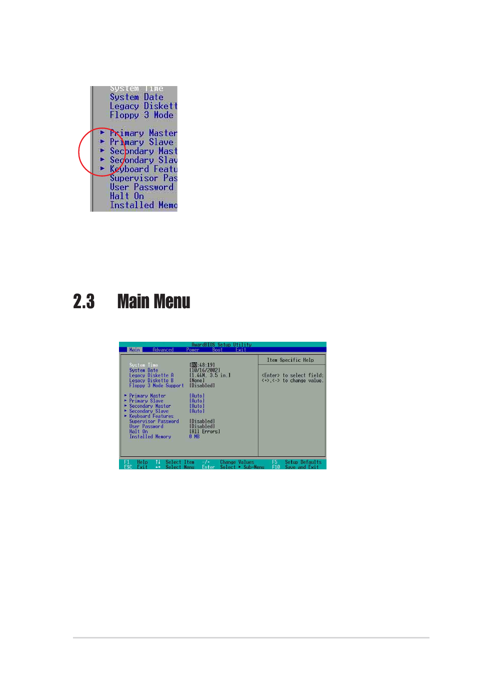 3 main menu | Asus P4SE/U2 User Manual | Page 37 / 63