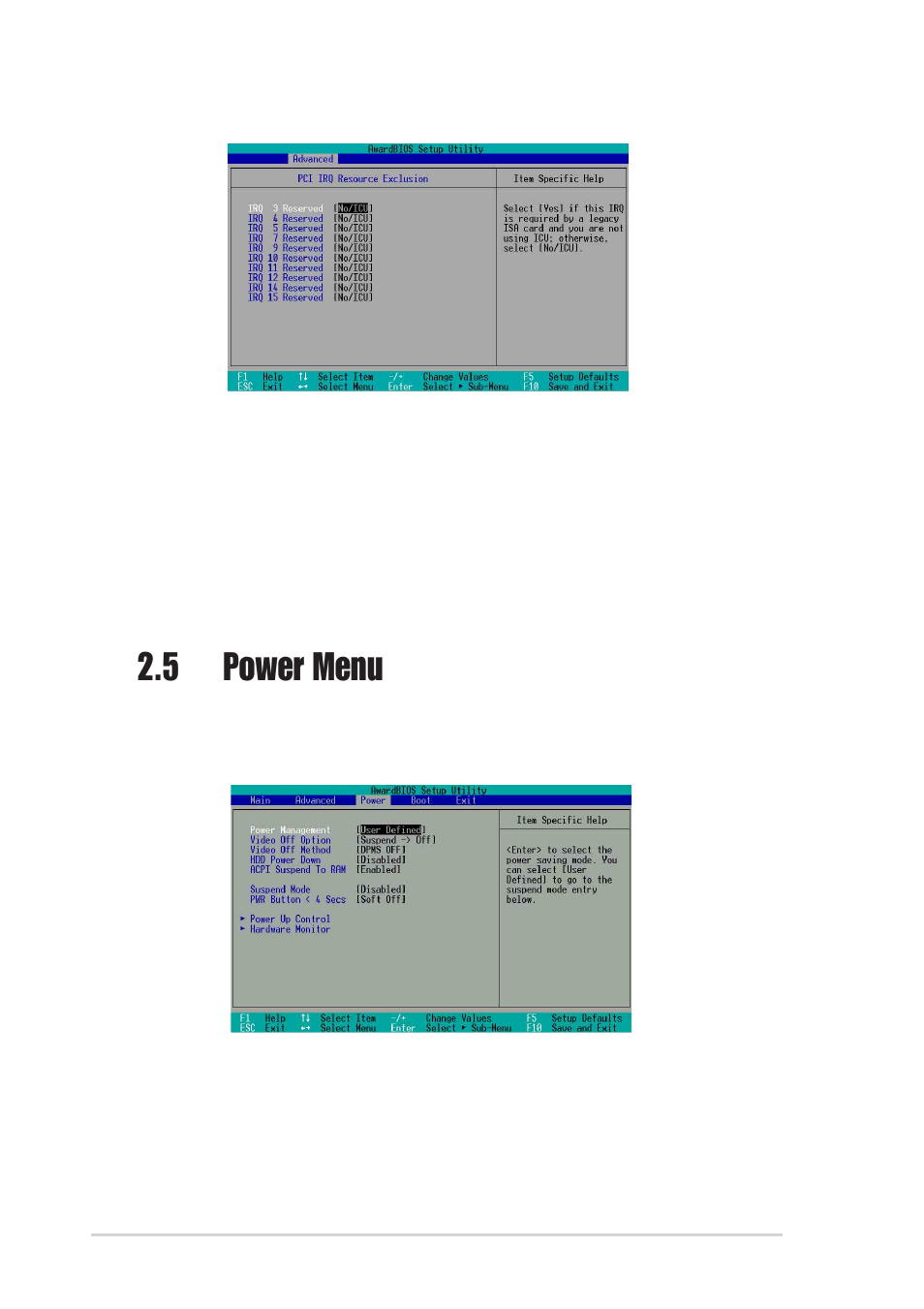 5 power menu | Asus P4SE/U2 User Manual | Page 48 / 63