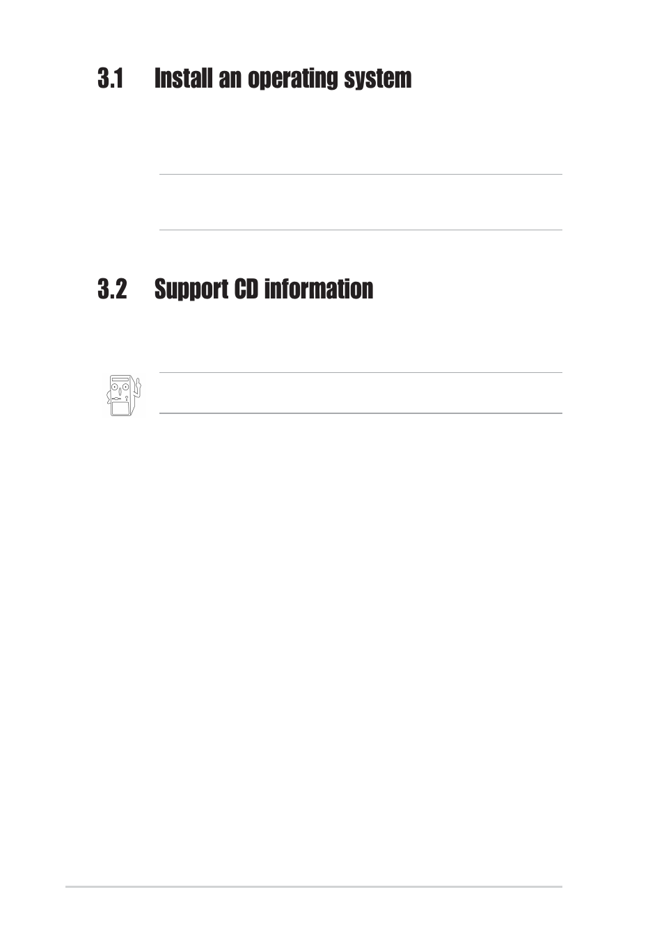 1 install an operating system, 2 support cd information | Asus P4SE/U2 User Manual | Page 56 / 63