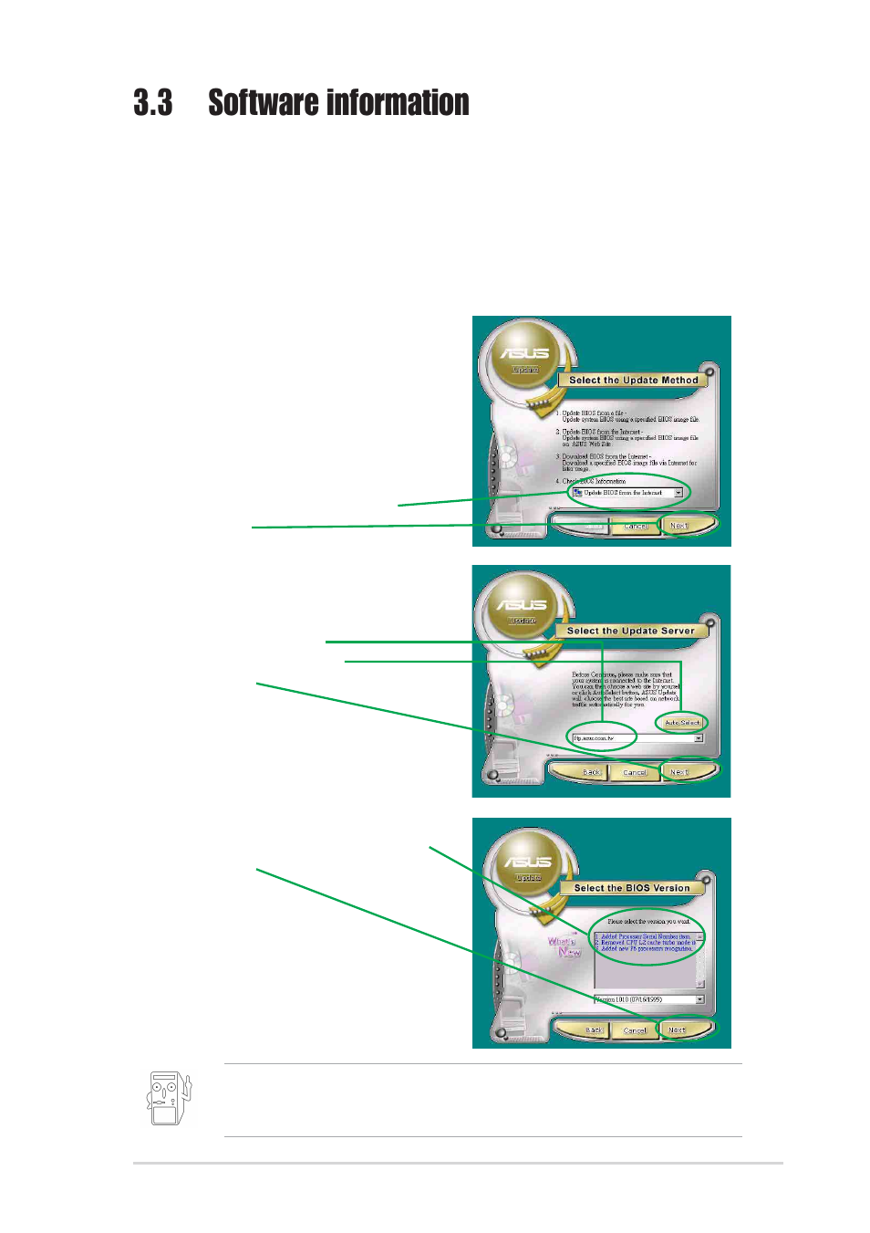 3 software information, 1 asus update | Asus P4SE/U2 User Manual | Page 59 / 63