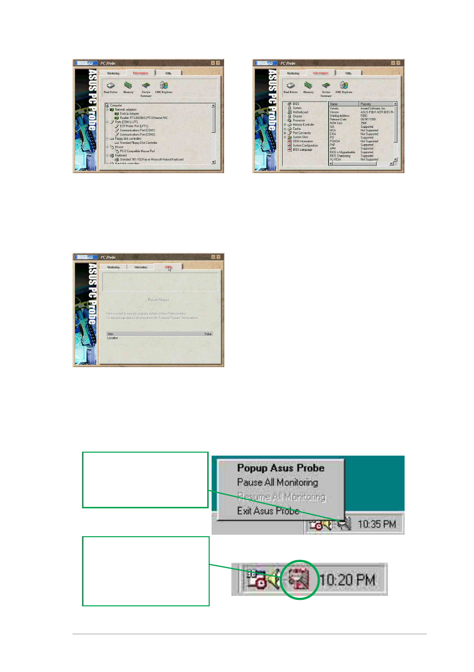 Asus pc probe task bar icon | Asus P4SE/U2 User Manual | Page 63 / 63