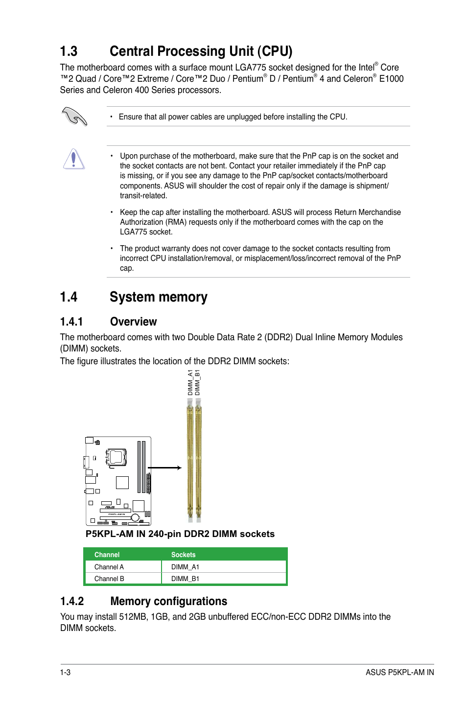 3 central processing unit (cpu), 1 overview | Asus P5KPL-AM IN/ROEM/SI User Manual | Page 12 / 40