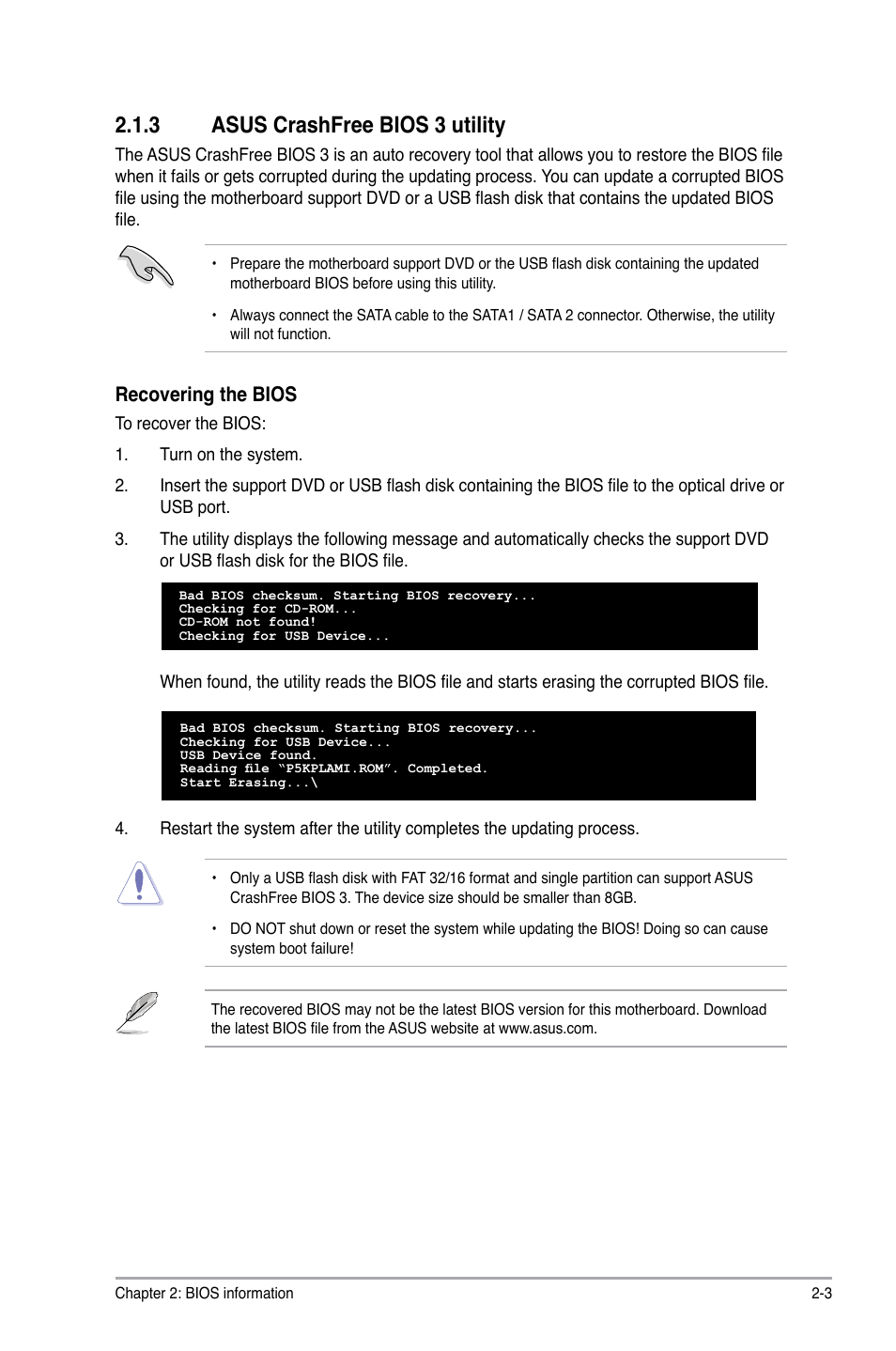 3 asus crashfree bios 3 utility, Recovering the bios | Asus P5KPL-AM IN/ROEM/SI User Manual | Page 27 / 40