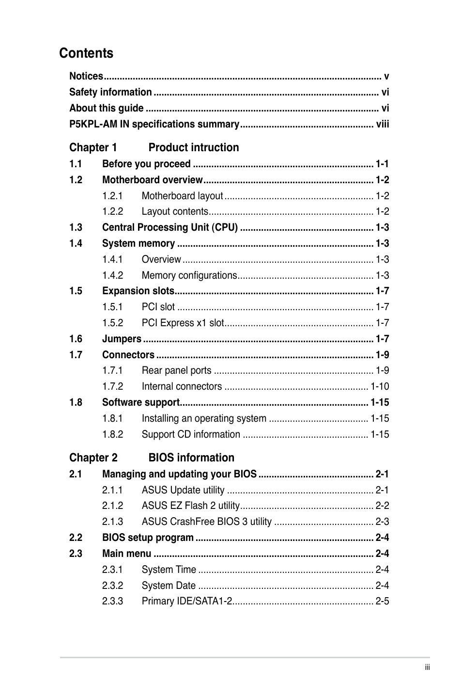 Asus P5KPL-AM IN/ROEM/SI User Manual | Page 3 / 40