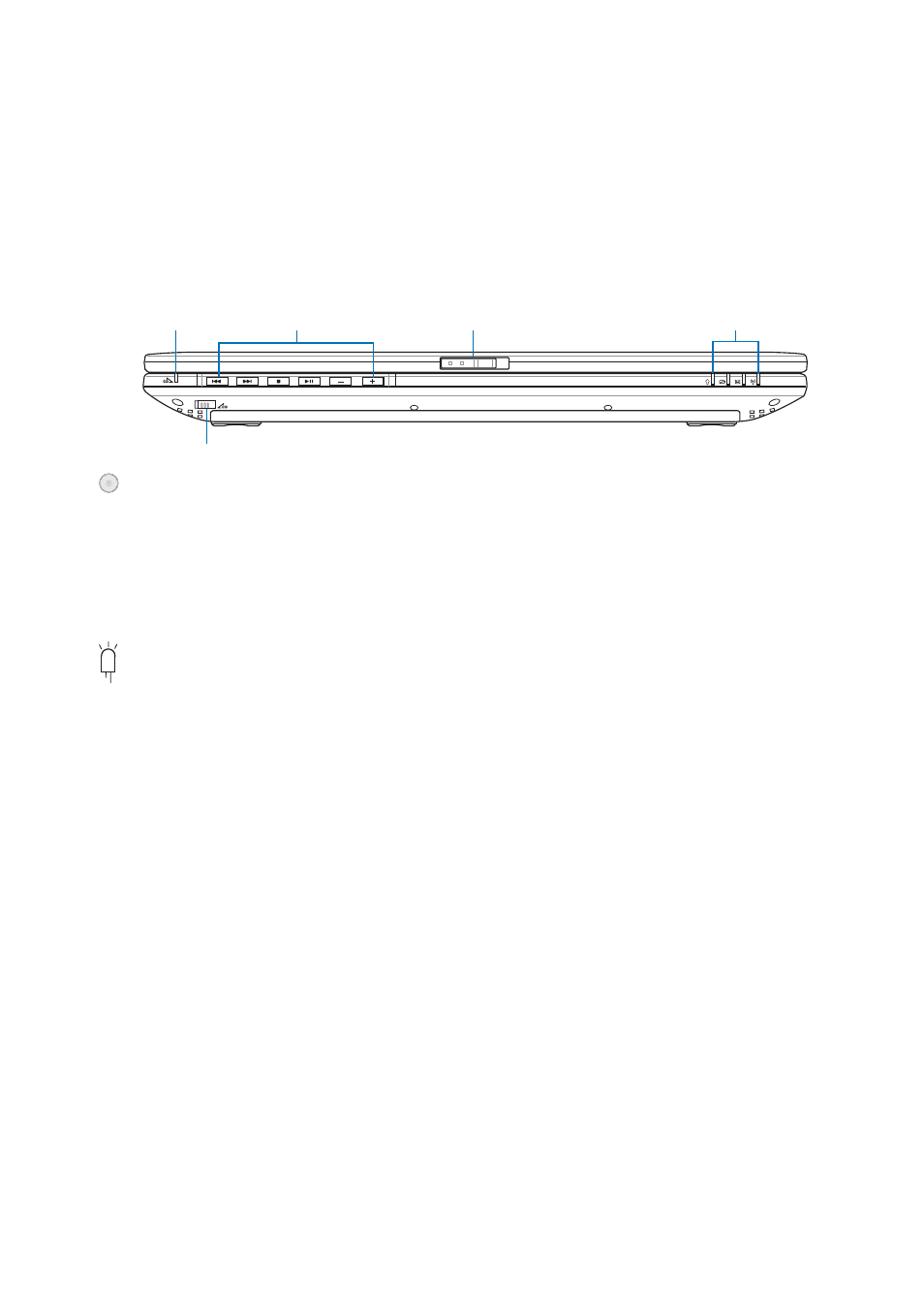 Front side, Cd player control buttons and indicator, Status indicators | Asus M2C User Manual | Page 24 / 76