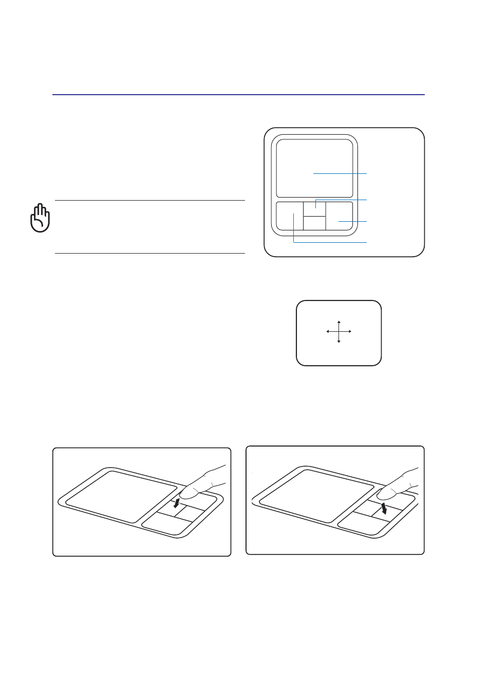 Pointing device, Using the touchpad, Scroll up scroll down touchpad usage illustrations | Asus M2C User Manual | Page 47 / 76