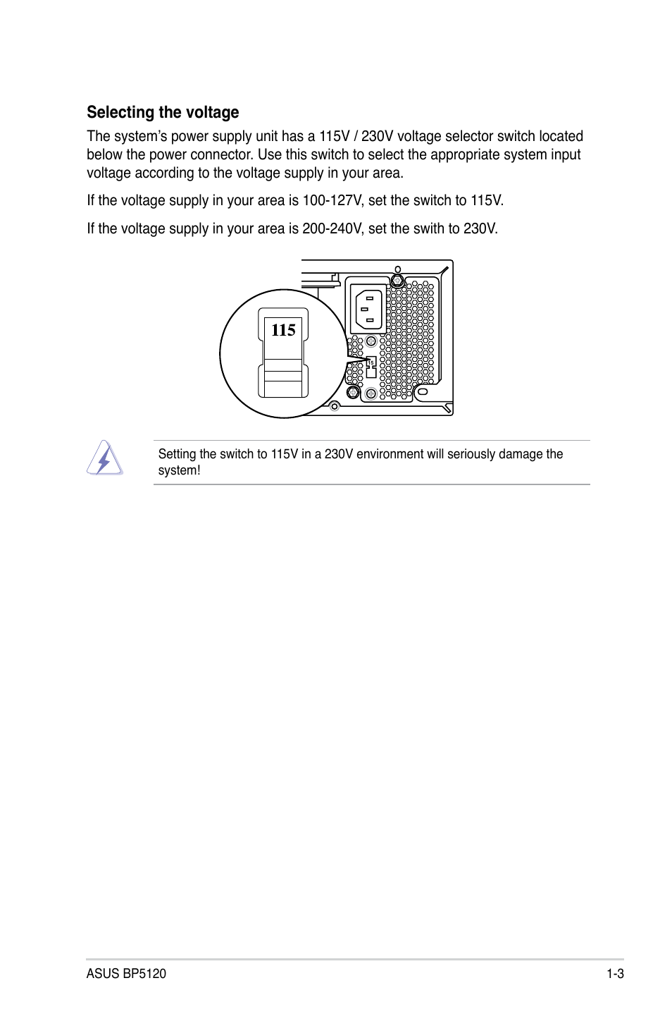 Selecting the voltage | Asus BP5120 User Manual | Page 17 / 56