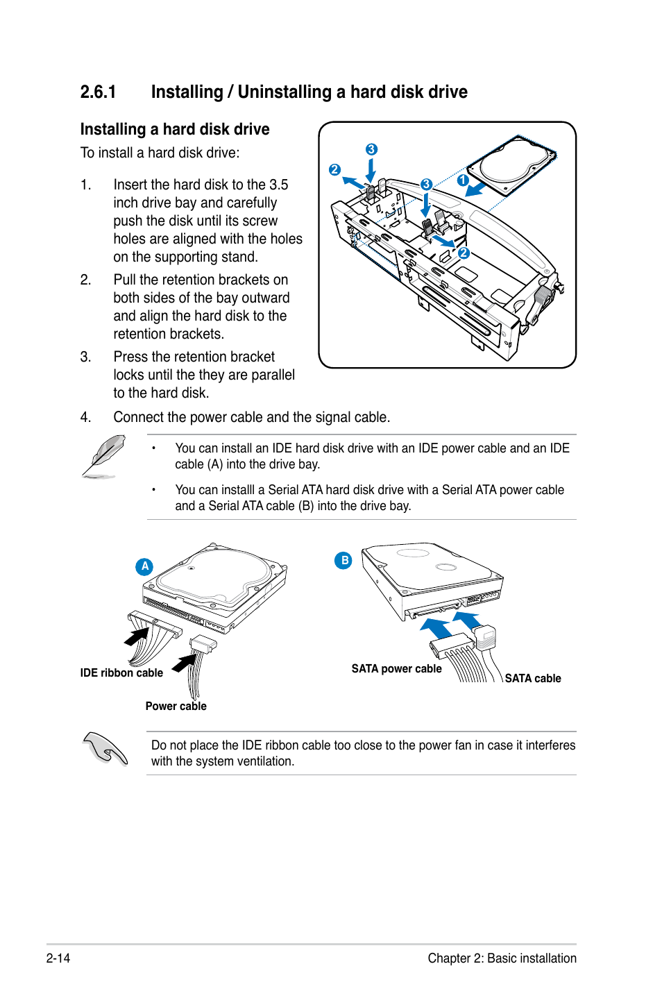 1 installing / uninstalling a hard disk drive, Installing a hard disk drive | Asus BP5120 User Manual | Page 36 / 56