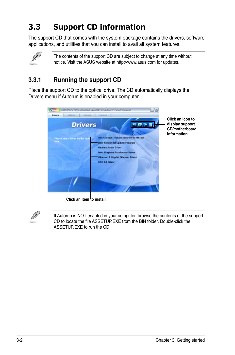 3 support cd information, 1 running the support cd | Asus BP5120 User Manual | Page 48 / 56