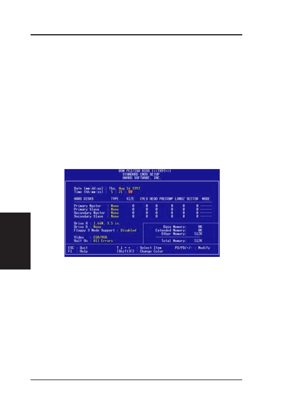 Iv. bios software, Standard cmos setup | Asus TX97 User Manual | Page 36 / 64