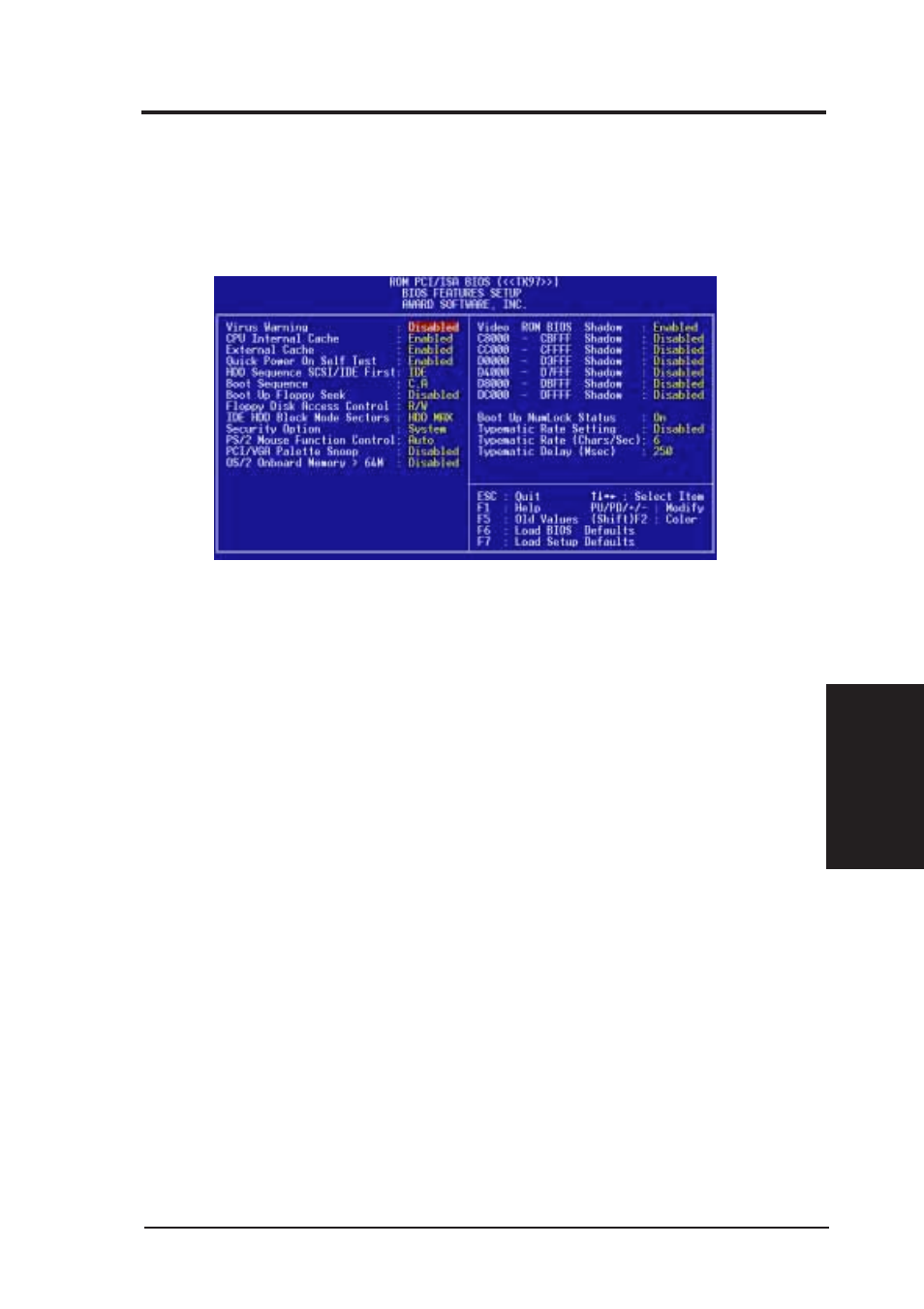 Iv. bios software, Bios features setup | Asus TX97 User Manual | Page 39 / 64