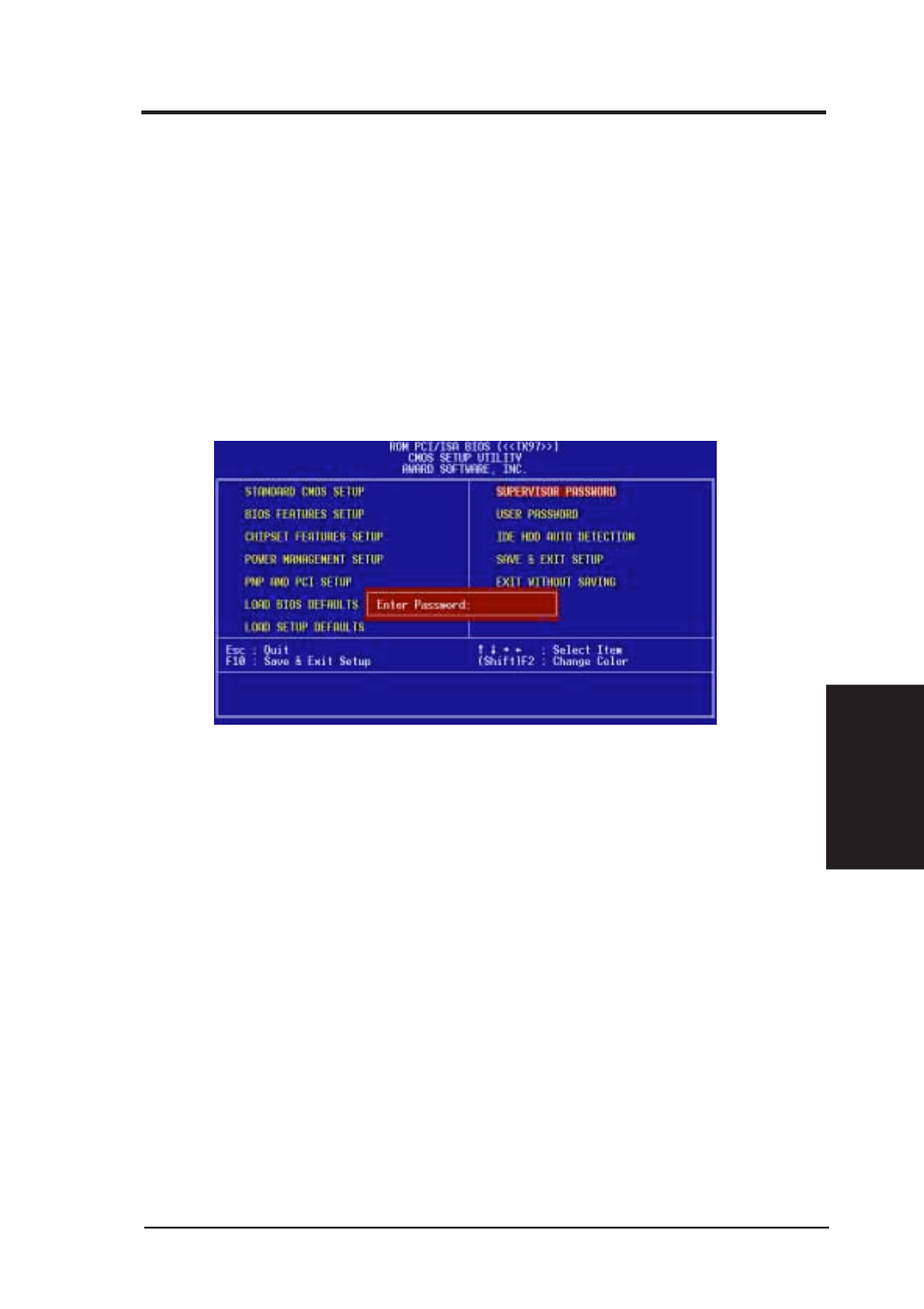 Iv. bios software, Supervisor password and user password | Asus TX97 User Manual | Page 51 / 64