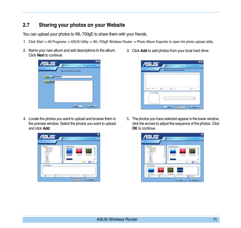 7 sharing your photos on your website | Asus WL-700gE User Manual | Page 14 / 24