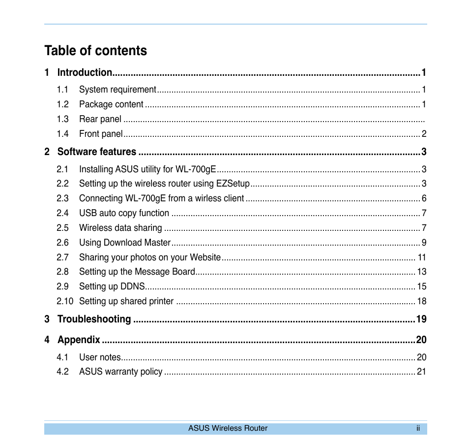 Asus WL-700gE User Manual | Page 2 / 24