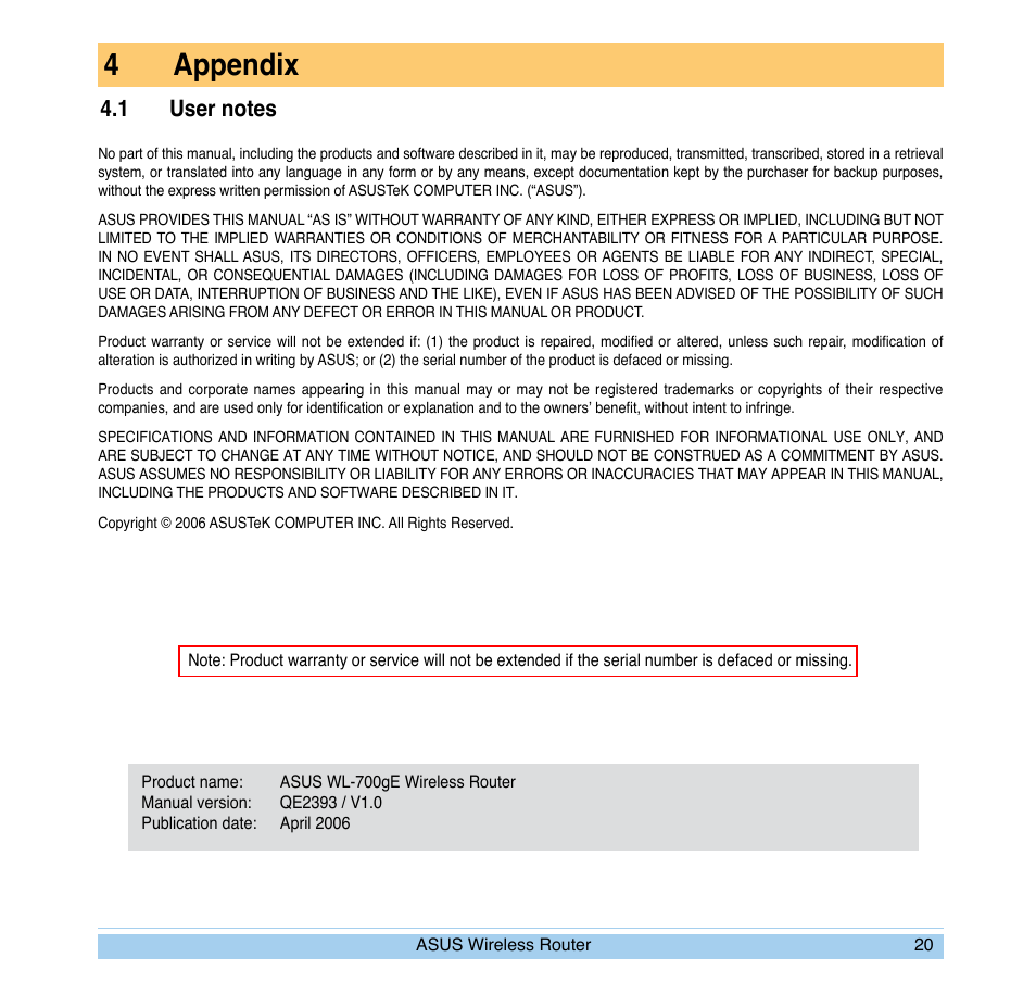 4appendix | Asus WL-700gE User Manual | Page 23 / 24