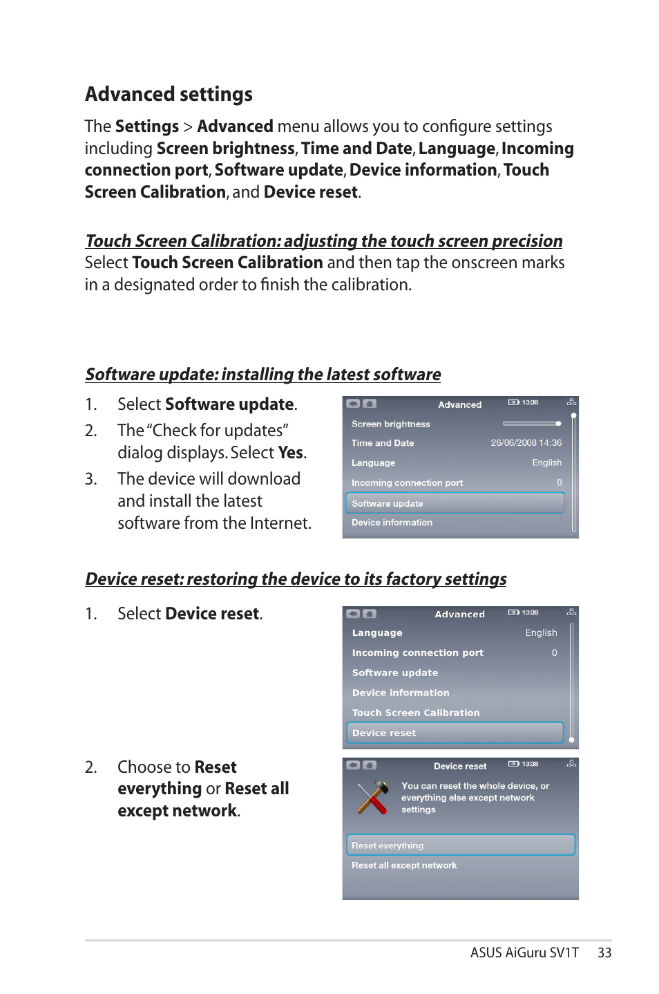 Advanced settings | Asus AiGuru SV1T User Manual | Page 33 / 34