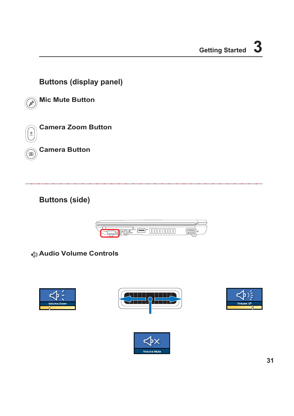 Buttons (display panel) buttons (side) | Asus W5Fm User Manual | Page 31 / 69