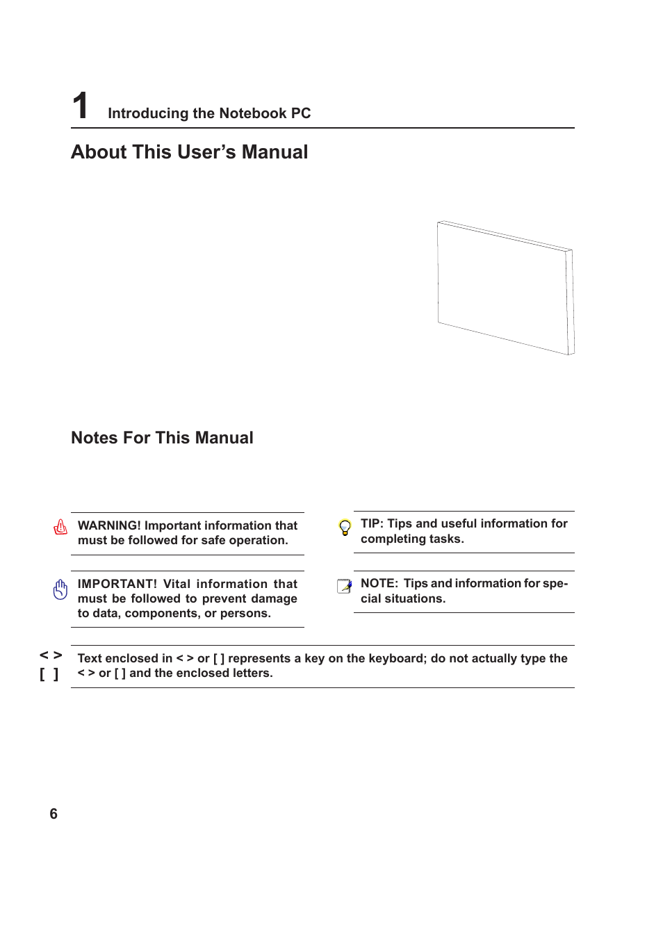 About this user’s manual | Asus W5Fm User Manual | Page 6 / 69