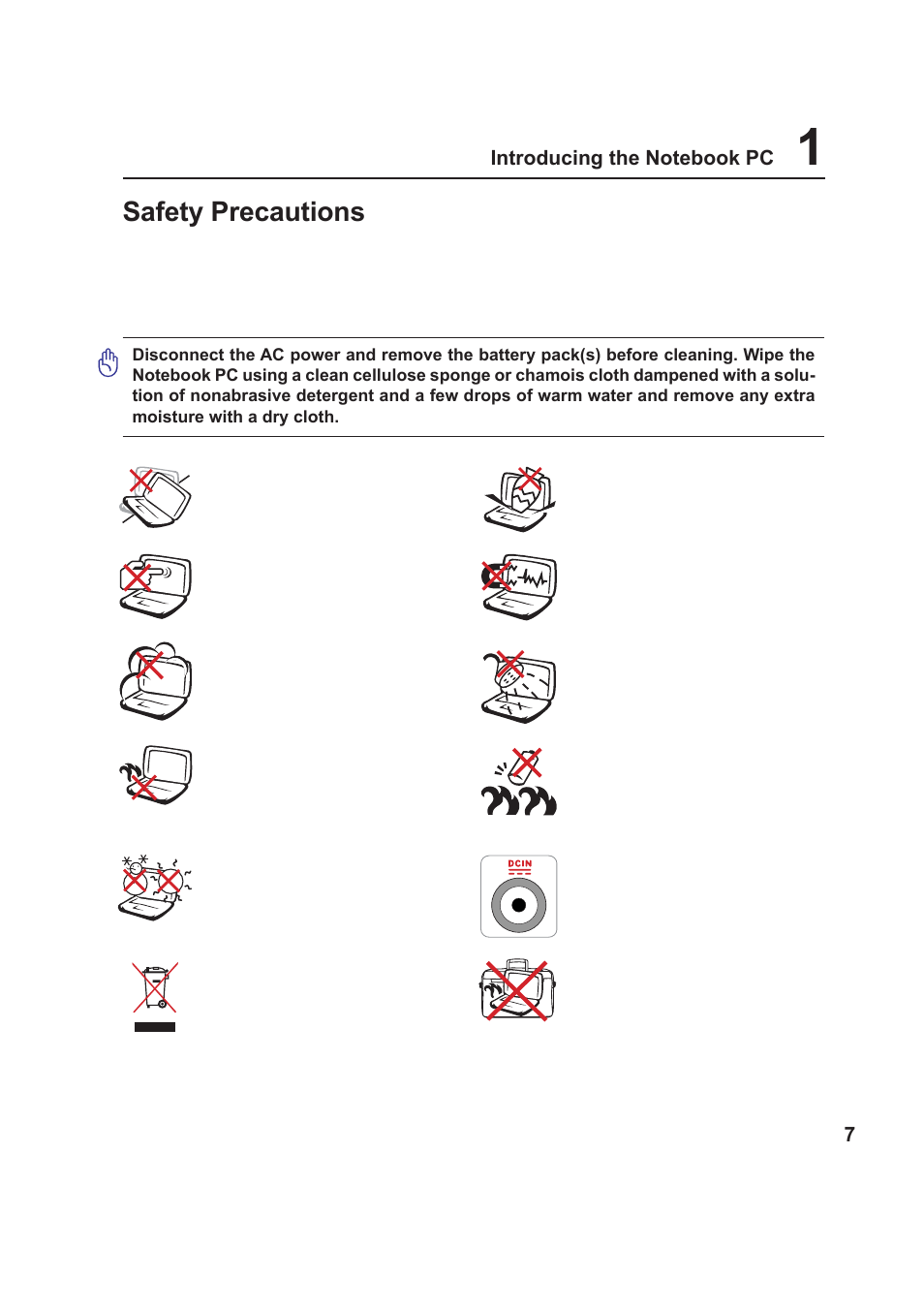 Safety precautions | Asus W5Fm User Manual | Page 7 / 69