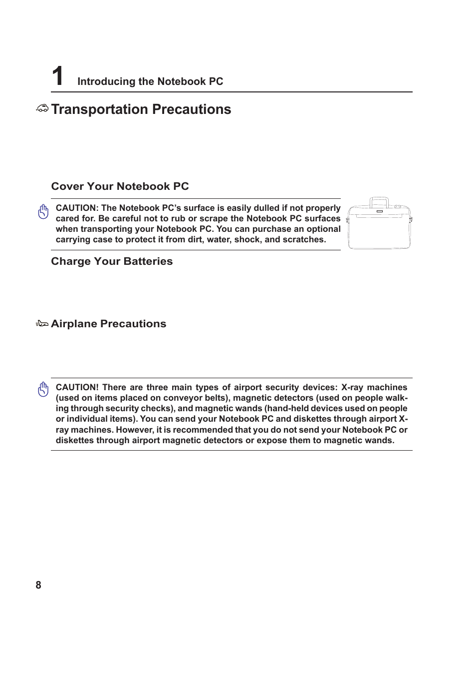 Transportation precautions | Asus W5Fm User Manual | Page 8 / 69