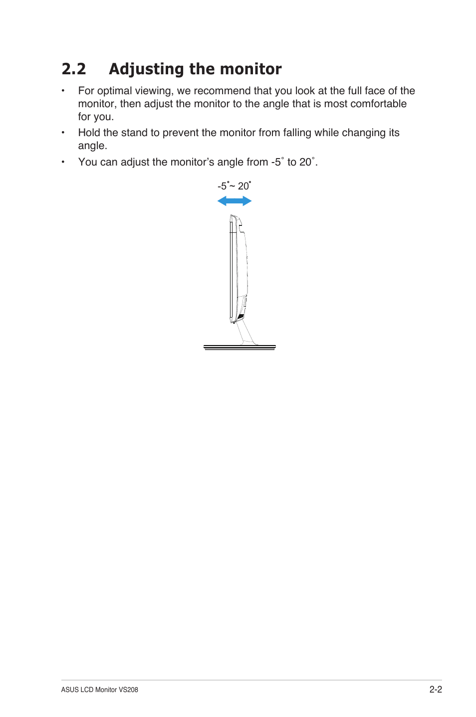 2 adjusting the monitor | Asus VS208N-P User Manual | Page 13 / 20