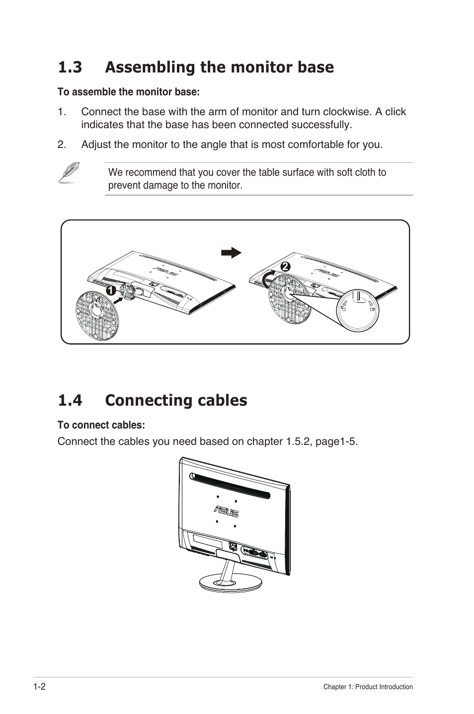 3 assembling the monitor base, 4 connecting cables | Asus VS208N-P User Manual | Page 8 / 20