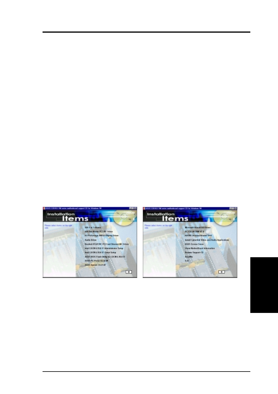 Software setup, 1 operating systems, 2 cuv4x-vm motherboard support cd | 1 windows 98 first time installation, 1 installation menus, 2 applications | Asus CUV4X-VM User Manual | Page 71 / 86