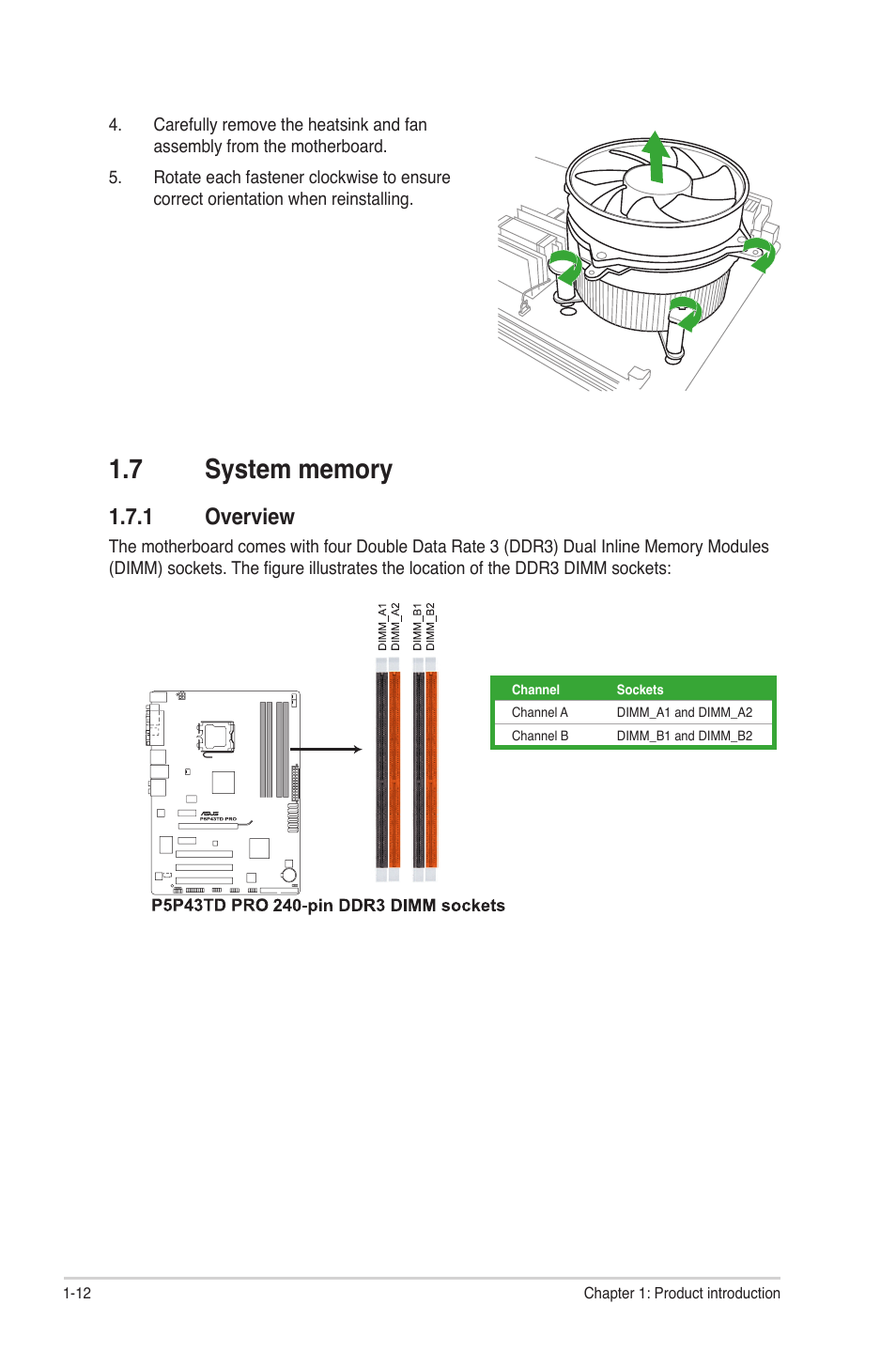 7 system memory, 1 overview, System memory -12 1.7.1 | Overview -12 | Asus P5P43TD PRO User Manual | Page 22 / 62