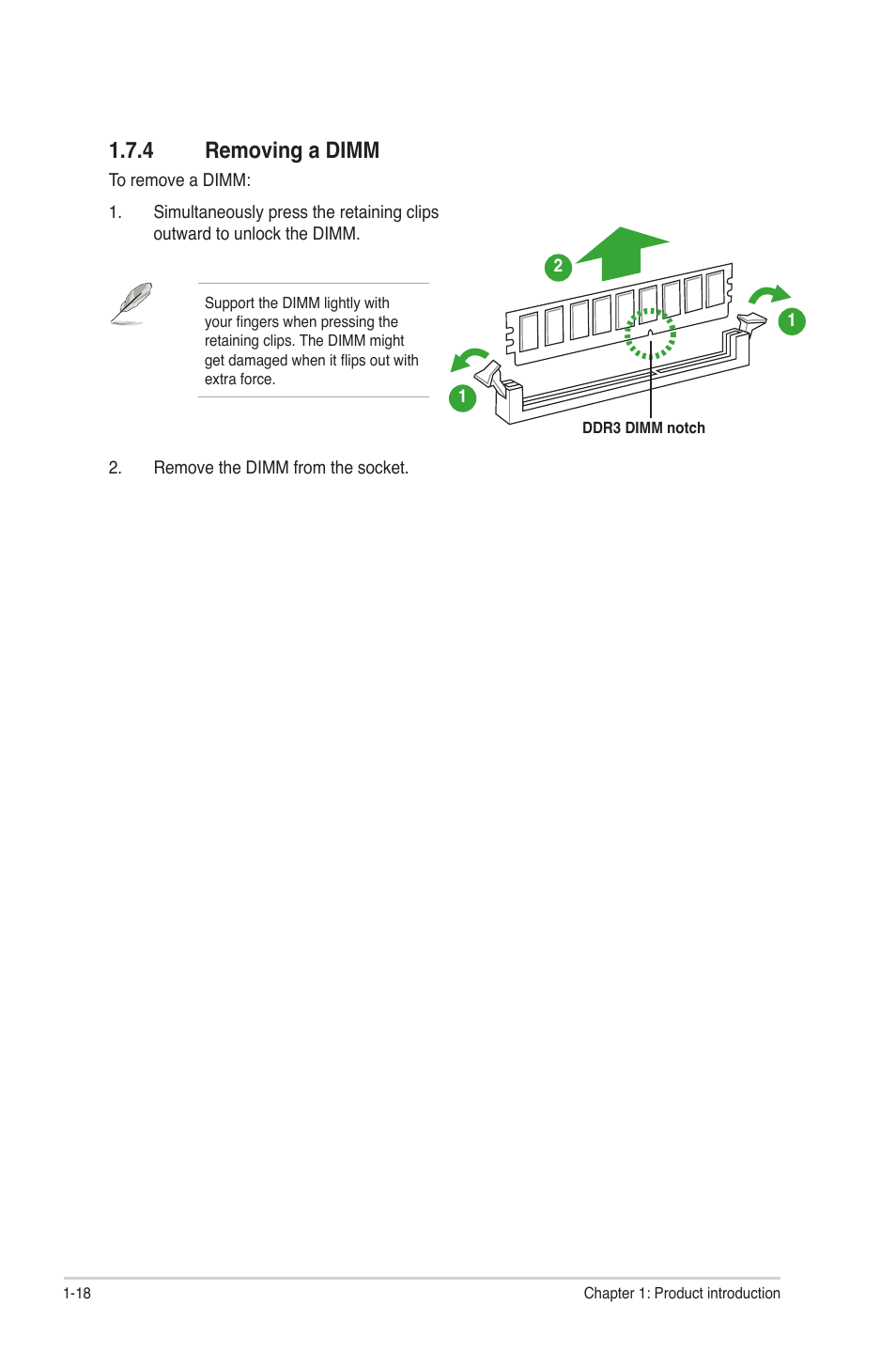 4 removing a dimm, Removing a dimm -18 | Asus P5P43TD PRO User Manual | Page 28 / 62