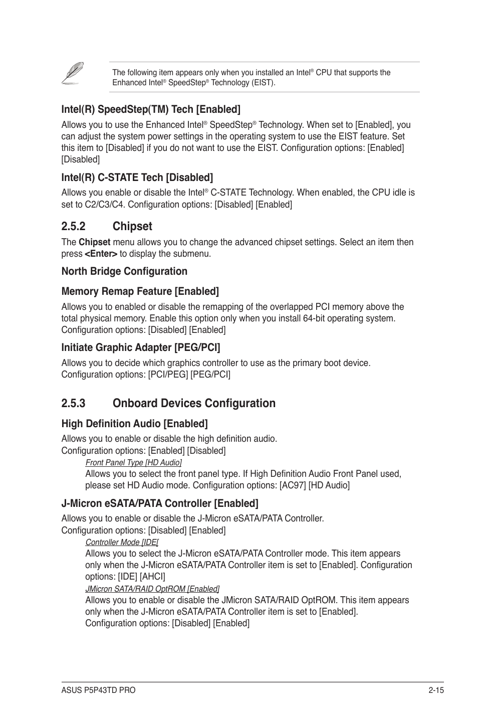 2 chipset, 3 onboard devices configuration, Chipset -15 | Onboard devices configuration -15 | Asus P5P43TD PRO User Manual | Page 53 / 62