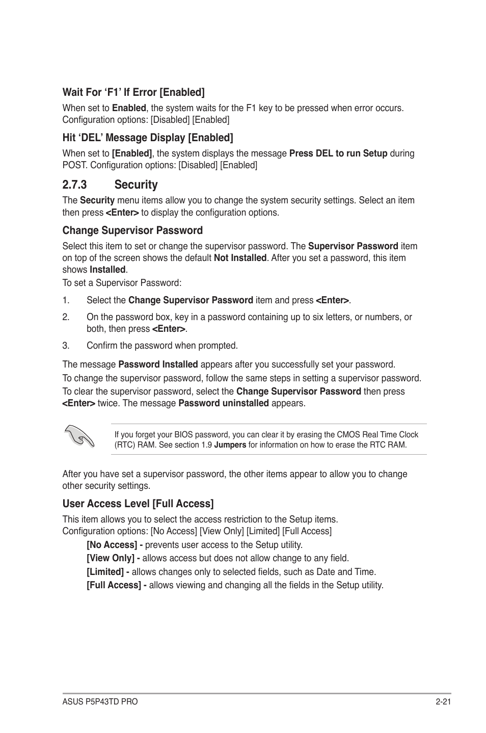 3 security, Security -21 | Asus P5P43TD PRO User Manual | Page 59 / 62