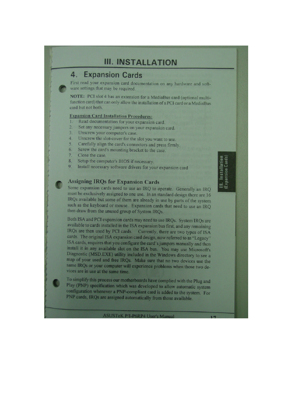 Expansion cards, Ipi. installation | Asus P/I-P6RP4 User Manual | Page 13 / 34