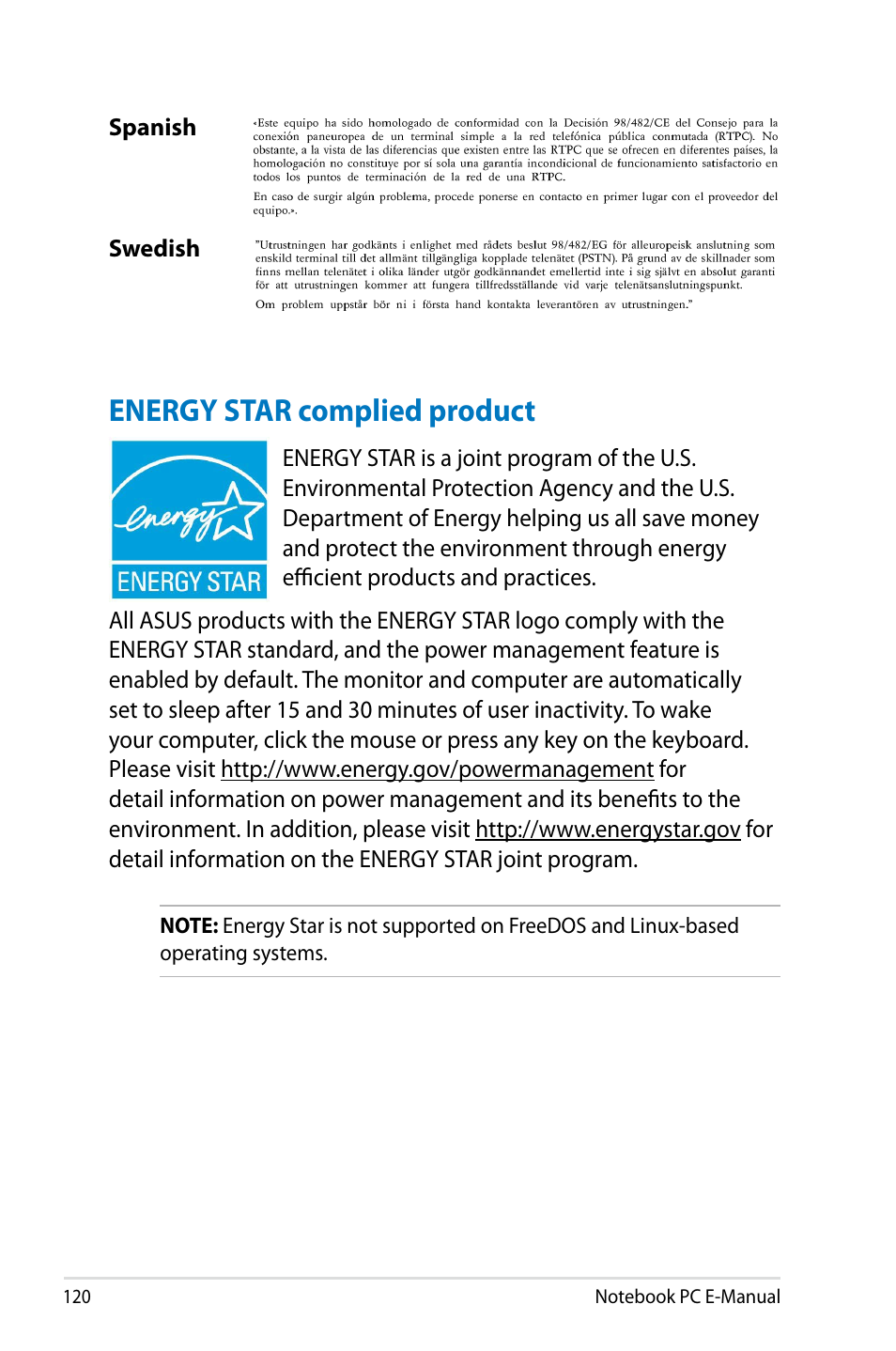 Energy star complied product | Asus G750JM User Manual | Page 120 / 124