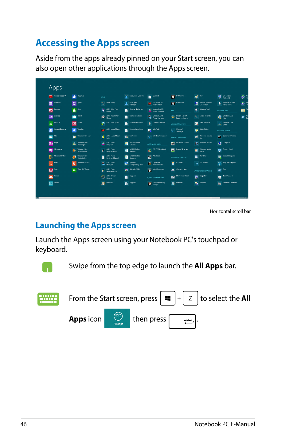 Accessing the apps screen | Asus G750JM User Manual | Page 46 / 124