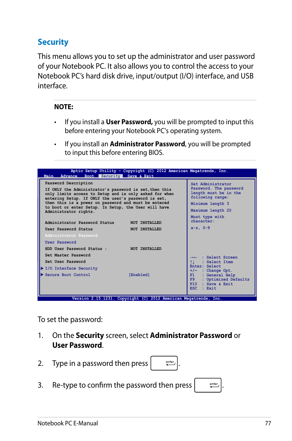 Security | Asus G750JM User Manual | Page 77 / 124